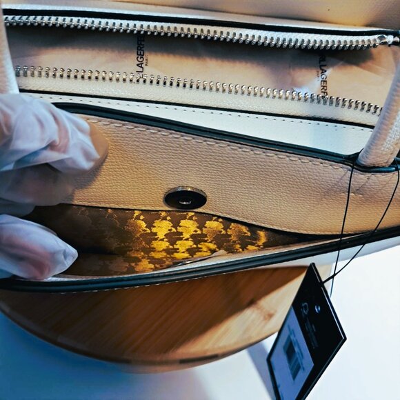 Karl Lagerfeld w Choupette Paris Maybelle Satchel with Coin Pouch White/Black NW - Picture 8 of 10